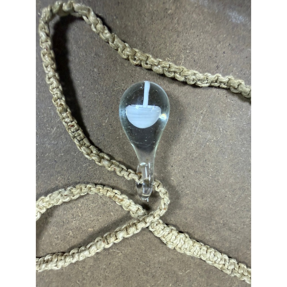 Handmade Glass Mushroom Pendant Hemp Macrame Necklace‎ Boho Hippie Clear White